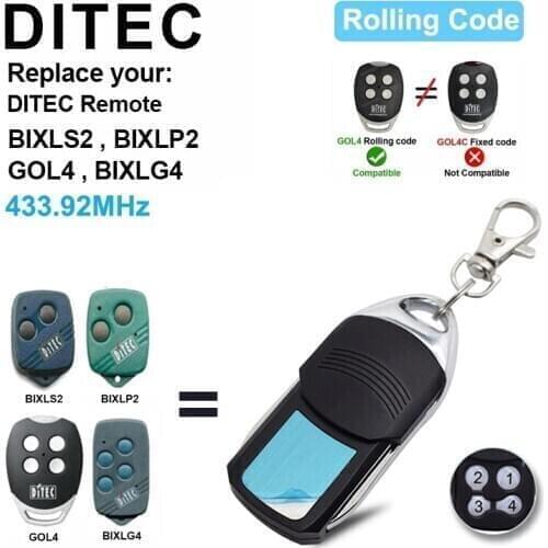 DITEC garage remote control Ditec BIXLS2 BIXLP2 GOL4 BIXLG4 rolling code garage remote control 433.92MHz transmitter