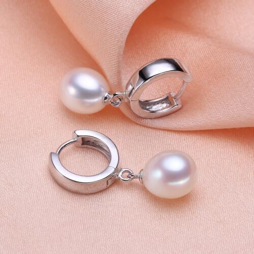 YIKALAISI 925 Sterling Silver Natural Freshwater Pearl Stud Earrings Jewelry For Women 8-9mm pearl Drop Shape 4 Colour