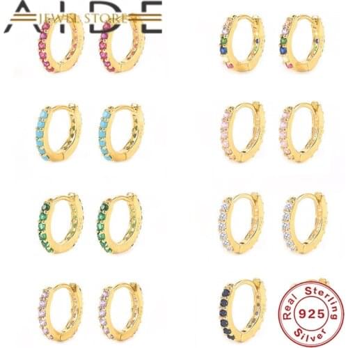 Aide 925 Sterling Silver Ear Bone Earlobe Piercing Buckle Colorful Zircon 7mm Cartilage Hoop Earrings For Women Earring Jewelry