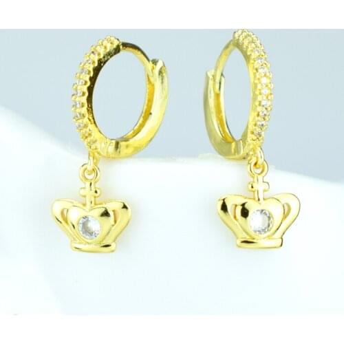 Cross Crown Earrings Tragus Cartilage Perforated Crown, King Crown Pendant Earrings Pierced Jewelry Zircon Earrings