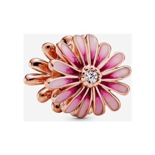 Pink Daisy Flower Charm Beads for Jewelry Making Fashion DIY Fits 925 Sterling Silver Charm Bracelet 2020 Rose Golden Jewellery
