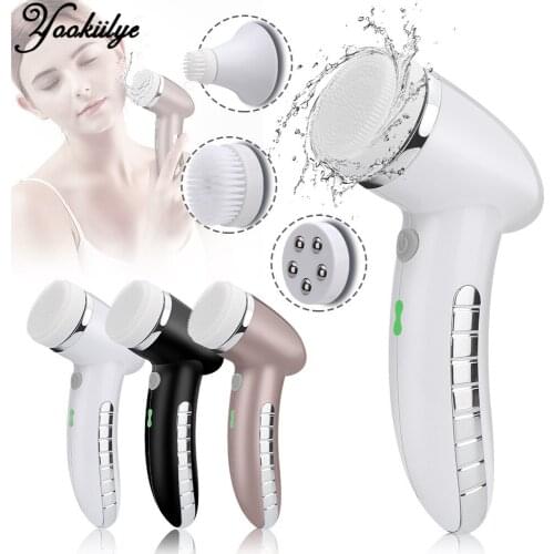 Facial Cleansing Brush Silicone Ultrasonic Deep Pore Cleaning Cleaner Electric Waterproof Massage Facial Brush with 4 Heads