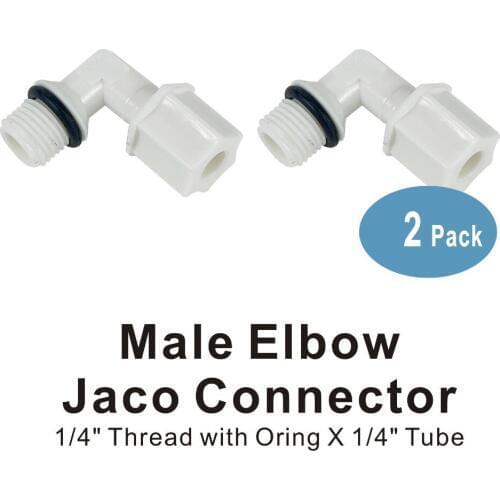 Male Elbow Jaco Connector 1/4" Thread x 1/4" Tube Fitting Parts for Water Filters and Reverse Osmosis RO Systems - 2 PACK