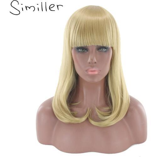 Similler Light Deep Brown High Temperature Fiber Hair Straight Women Synthetic Wig with Fringe Bangs Medium Parting