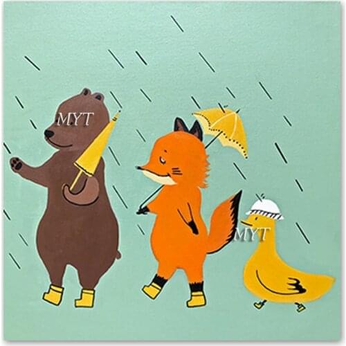 Modern Kids' Room Decorative Item Cartoon Animal Oil Painting Fox And Bear Picture Handmade No Frame Abstract Wall Art For Gift