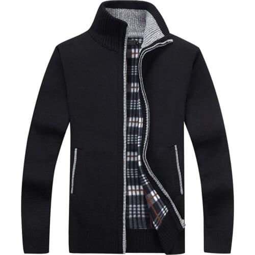 New 4XL 5XL Mens Fleece Sweate Autumn Winter Warm Cashmere Dress Slim Fat Wool Zipper Casual Sweater Men Knitted Coat