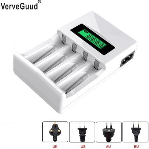 VerveGuud 4Slots LCD Display Smart Intelligent Battery Charger For aa/aaa AA/AAA NI-CD NiCd NI-MH NiMh Rechargeable Batteries