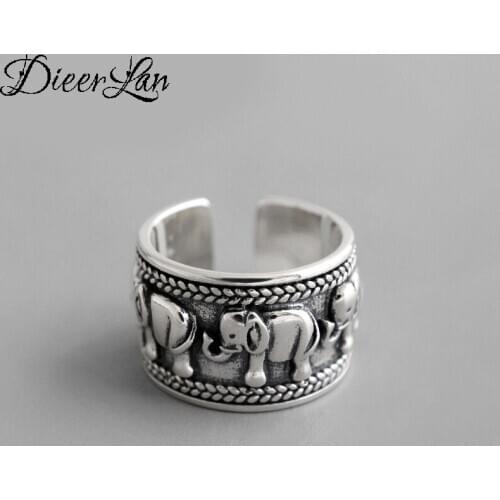 Ethnic Style 925 Sterling Silver Big Elephant Rings for Women Bridal Wedding Vintage Open Finger Rings Christmas Gifts