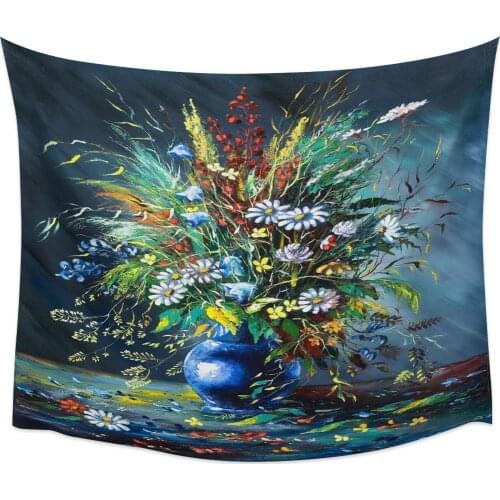 Vase Colorful Wildflowers Art Wall Tapestry Cover Beach Towel Picnic Yoga Mat Home Decoration
