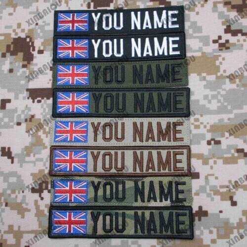 Embroidery Custom Patch United Kingdom Flag Name Tape Hook and Loop Multicam Green ACU Black AU FG Tan