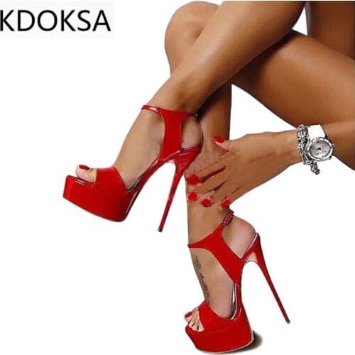 KDOKSA Hot Sales 2021 Summer Style Sexy 16cm Women Sandals High Heels Open Toe Buckles Nightclub Party Shoe Black Big Size 15