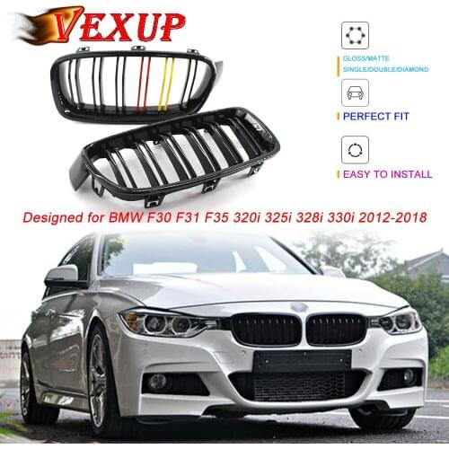 1 Pair Glossy Red-Yellow Double Slat Front Kidney Grille Grill For BMW 3 Series F30 F31 F35 320i 325i 328i 330i 2012-2018