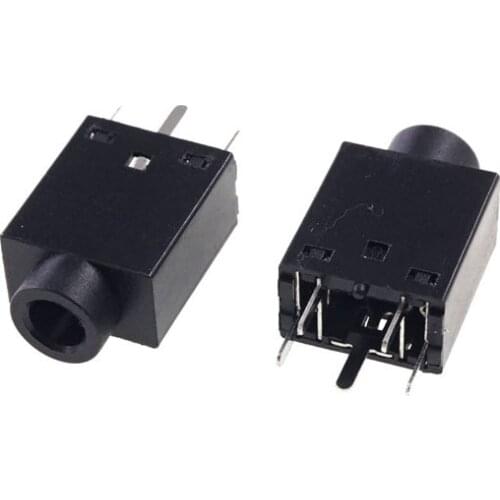 10pcs Vertical Phone Jack 3.5mm 5 pin stereo audio socket for 3 poles earphone plug through hole DC30V 0.5A