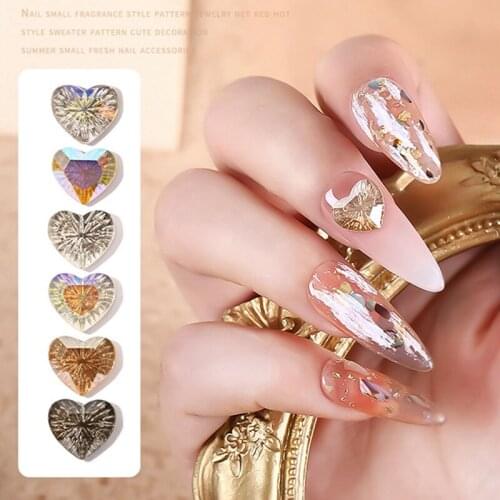 6 Pcs/set Luxury Crystal Rhinestones Nail Gems Heart Shape Glitter Glass 3D Diamond Stone Decoration DIY Nail Decoration
