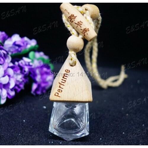700pcs/lot 8ml Glass Car Perfume Bottle with Wood Cap Empty Refillable Essential Oils Bottle Hanging Cute Air Freshener Carrier