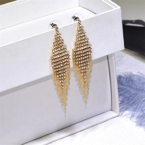 925 Silver Needle Rhinestone Tassel Long Earrings For Women Party Wedding Jewelry 2019 New Trendy Statement Geometric Earrings