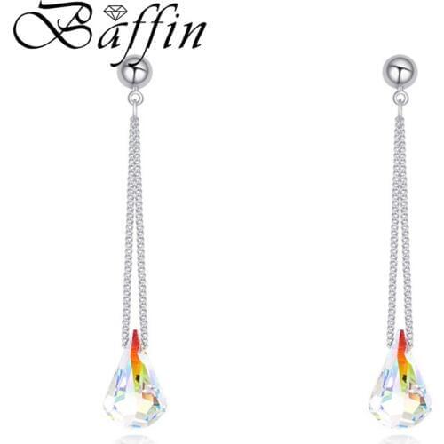 BAFFIN Boho Long Chain Drop Earrings Beads Crystals From SWAROVSKI Piercing Silver Color Fashion Accessories Women Jewelry 2018