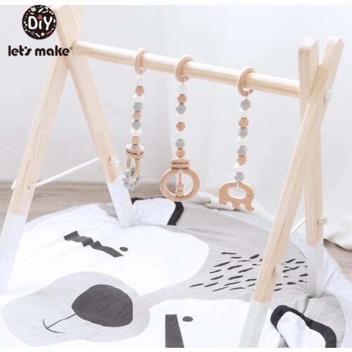 LetS Make 3Pc/Set Play Gym Stroller Accessories Toys Wooden Teether Beads Elephant Rattle Wood Teether Elephant Infant Rattles