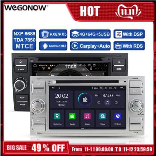 DSP PX6 Android 10 4GB RAM GPS RDS Radio BT WIFI Car dvd player for Ford Galaxy Fusion C-MAX S-MAX Focus Mondeo C S MAX Kuga