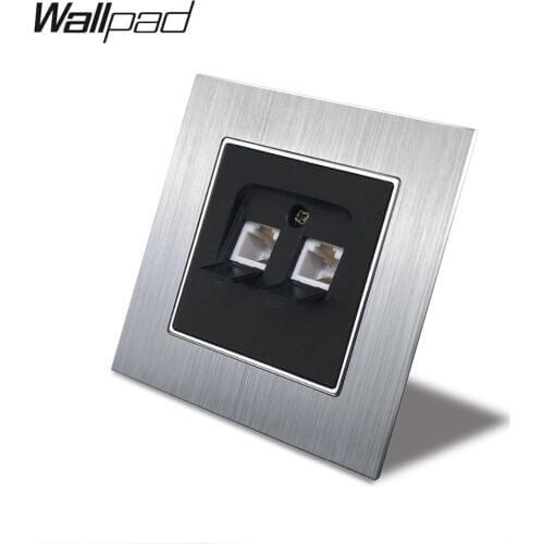 CAT6 Rj45 Double Data Tel with Claws Wallpad 110-250V Silver Satin Schuko European Standard Double Rj45 RJ11 Jack