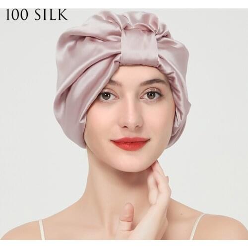 100% Pure Mulberry Silk Elastic Night Cap Mulberry Silk Hair Wrap Sleeping Beanie For Women Girl 19 Momme Sleeping Cap