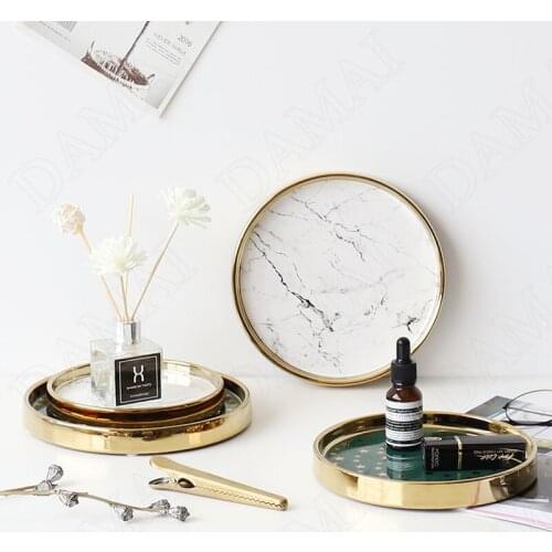 European Ceramic Storage Trays Marble Texture Cosmetic Container Living Room Decorative Cake Organizer Home Decoration Ornaments