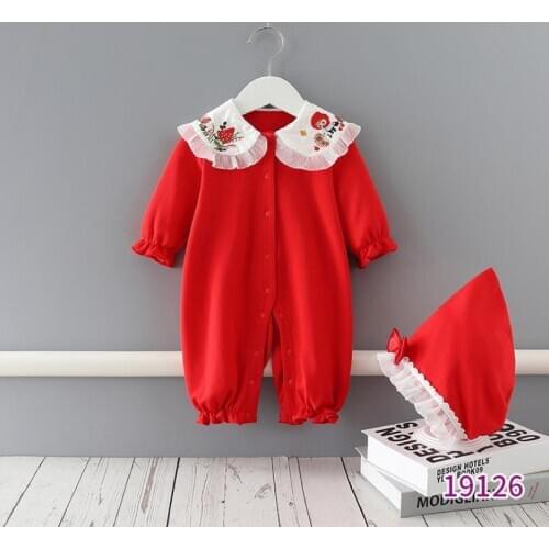 0-24M Newborn Baby Spring Clothes Embroidery Print Boys Girls Jumpsuit With Hat Long Sleeve Cotton Rompers For Kids L760