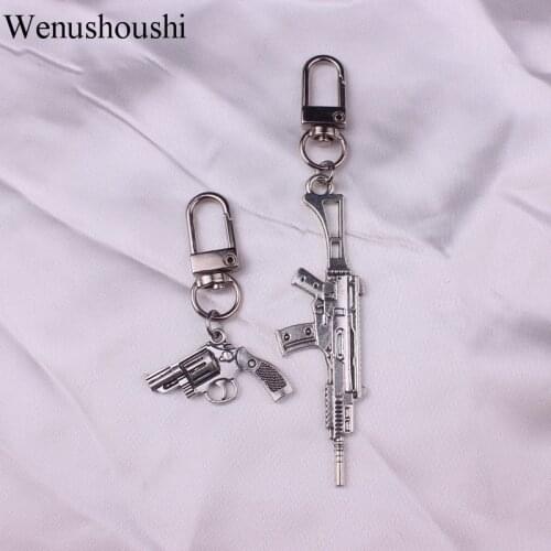 Small vintage gun Keychain men guns Charms Keyring women pistol key chains birthday Gifts alloy nickel free