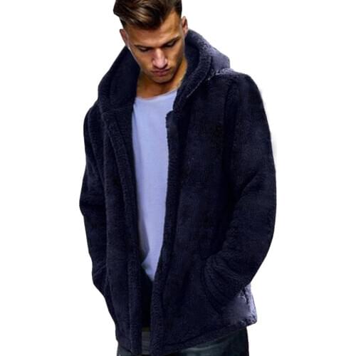 Fashion mens fleece hooded jacket Autumn Winter Casual mens Solid color warm Double-Sided Plush Cardigan coats zipper outwears