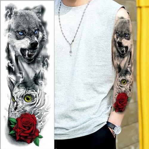 Men shoulder tattoos oversleeve waterproof temporary tattoos for men transfer tattoo arm long sleeve wolf tatoo fake body art