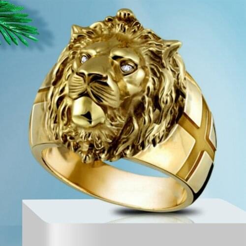 Mens Ring Golden Lion Head Ring Golden Lion Head Ring Stainless Steel Punk Boy Band Party Lion Ring Domineering Fashion Jewelry
