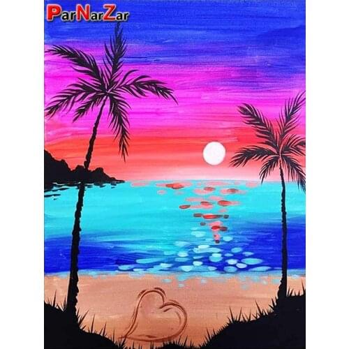 ParZarNar DIY Diamond Embroidery Sunset Seascape Diamond Painting 5D Natural Scenery New Arrival Room Decoration