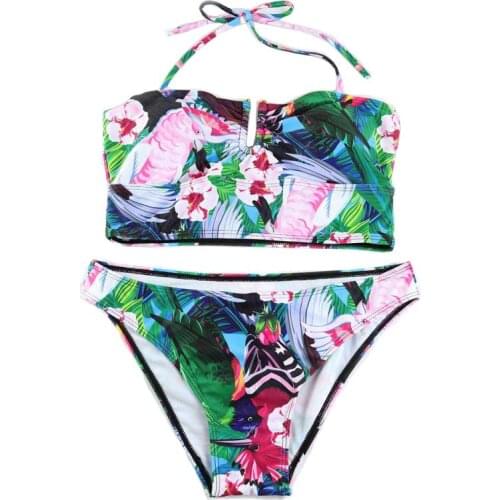 New 2021 Bikini Sling Swimming Suit Women Print Green Bikini Set For Women Floral Swimming suit Female Beach Bathing Clothes