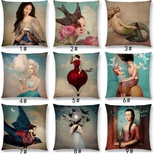 New Elegant Lady Beautiful Girl Shakespeare Style Oil Painting Moon Music Fairytale Flower Bird Cushion Cover Pillow Case