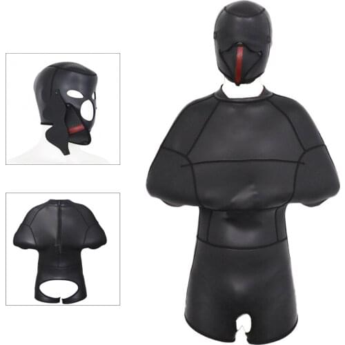 New Sponge Bondage Set,PU leather Open-Seat Body Suit,Enclosed Sex Slave Head Hood,Fetish BDSM Restraint Sex Toys For Couples