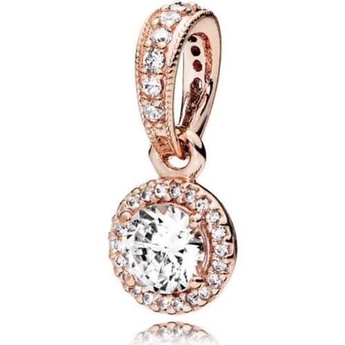 Original Rose Gold Classic Elegance With Crystal Necklace Pendant Fit 925 Sterling Silver Charm Bracelet Diy Jewelry