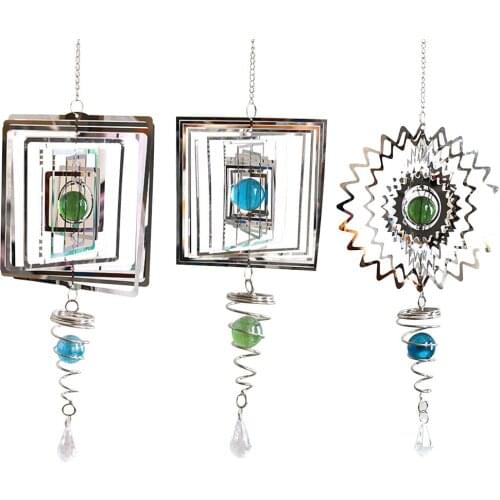 Stainless Steel 3D Metal Rotating Wind Chime Christmas Pendant Hanging Wind Spinner Spiral Windchimes Garden Yard Home Decor