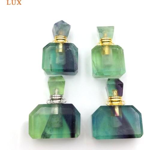Natural fluorite Gems stone Perfume Bottle Pendant rainbow fluorite essential oils diffuser necklace vial for women