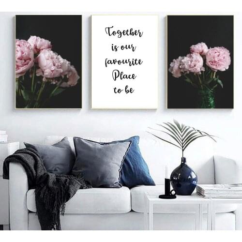 Home Together Quote Poster Flowers Wall Art Canvas Print Pink Peony Floral Painting Picture Posters And Prints Living Room Decor