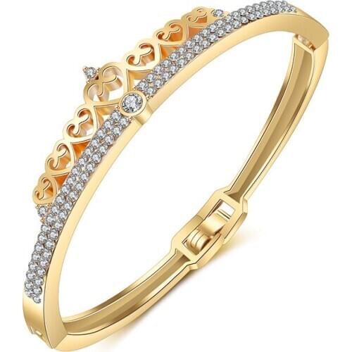 ATTRACTTO Gold Crown Crystal Bracelets&Bangles For Women Charm Bracelets Jewelry Handmade Stainless Steel Bracelet SBR190536