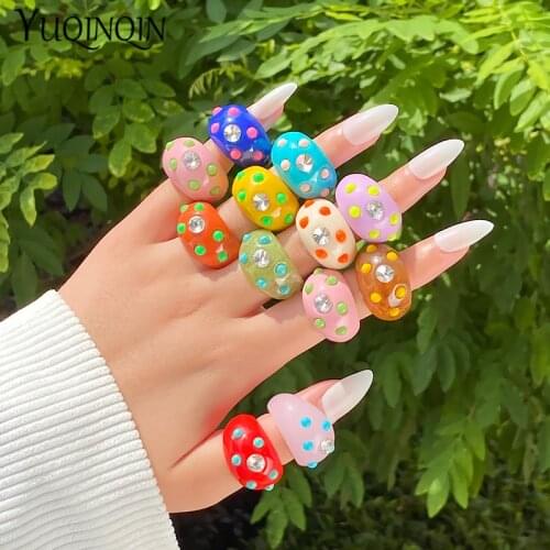 Resin Colorful Fashion Cute Rings for Women Minimalist Big Transparent Round Finger Rings for Girls Vintage Pink Large Jewelry