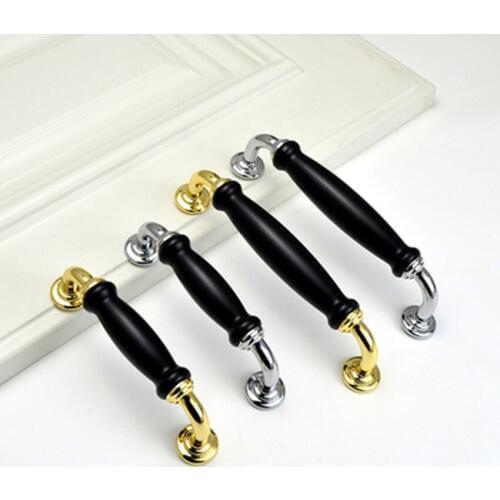 96 128mm modern simple fashion black ceramic kitchen cabinet wardrobe door handle gold chrome drawer cupboard tv cabinet knob