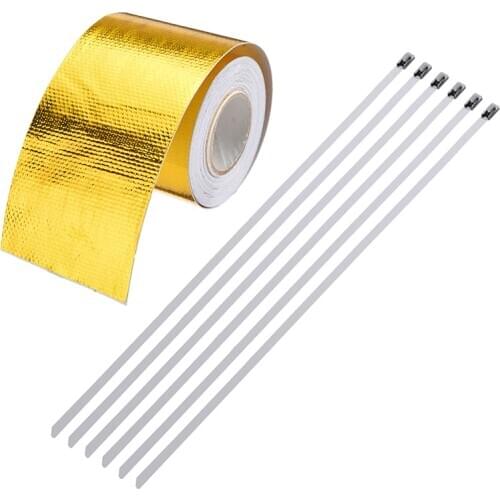 5Mx5cm Self Adhesive Reflective Gold High Temperature Exhaust Heat Shield Wrap Tape Insulation Stickers Auto Motorcycle Parts