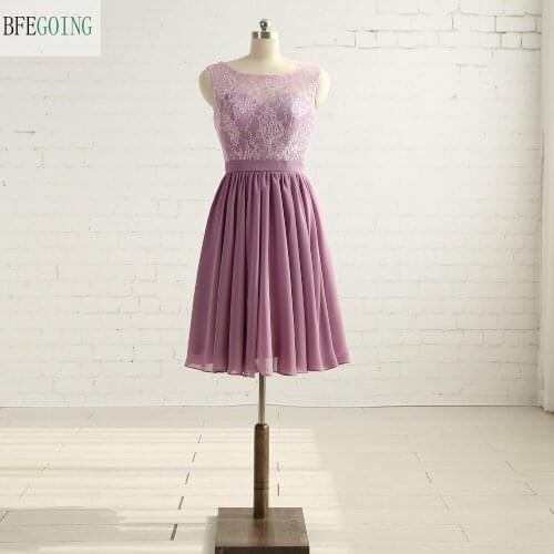 Chiffon Lace Knee-Length Sleeveless V-Back A-Line Wedding Party Mother Of The Bride Dresses Custom Made