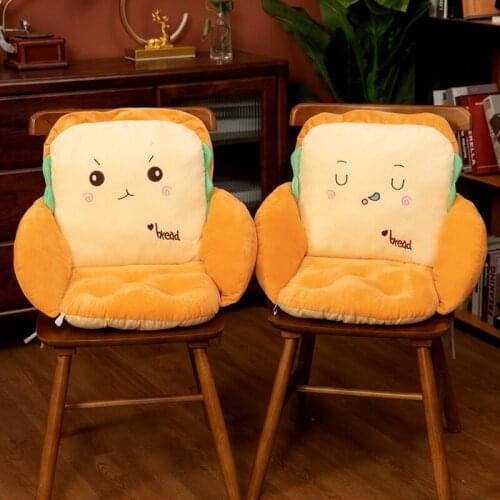Cute Emotion Plush Bread Chair Pillow Stuffed Food Sandwich Bread Seat Pillow Winter Office Chair Cushion Keep Warm Gift