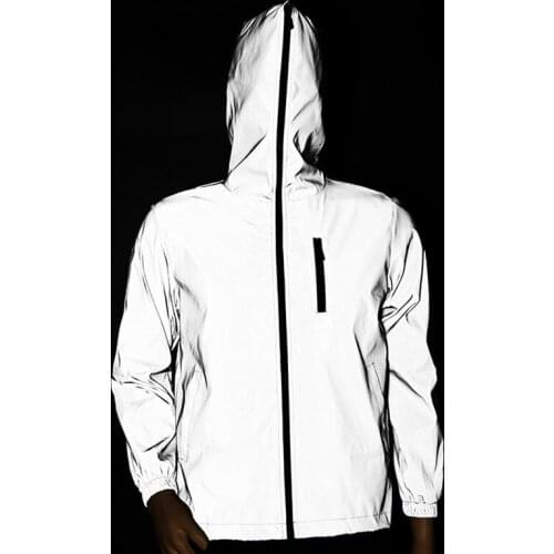 Jacket motorcycle Long Sleeved Reflective jacket men women Streetwear Noctilucent jackets hooded hip-hop night shiny coat men