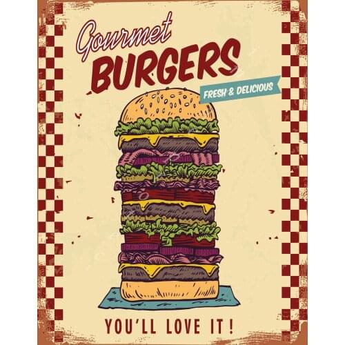FRESH DELICIOUS BURGERS METAL TIN SIGN POSTER WALL PLAQUE