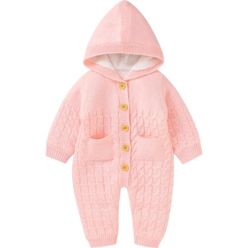 Baby Hooded Romper Newborn Boy Girl Toddler Knitted Solid Jumpsuit Unisex Infant Thicken Outfits Onesies Overalls Super Warm