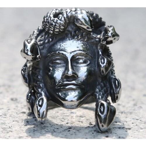 Vintage Gothic Medusa Ring Horror Venomous Snakes Snake Hair Medusa Biker Ring Men Women Stainless Steel Greek Mythology Jewelry