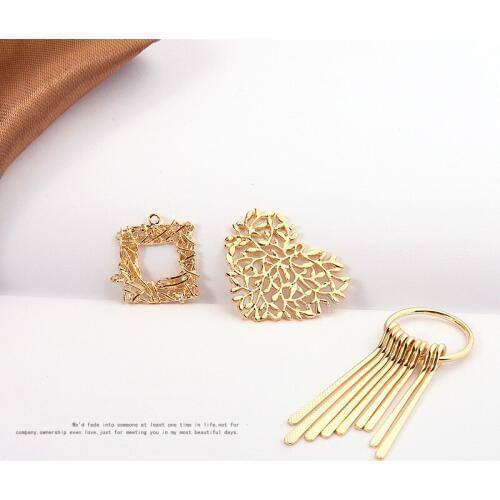 12Pcs Color Protection ! Heart Round Square Shape KC Gold Alloy DIY Jewelry Ear Charms Beads Jewellery Pendants